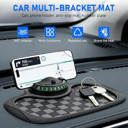 Multifunction Car Anti Slip Dashboard Mat with 360° Rotatable Phone Holder, Temporary Parking Number, Organizer for Phone Sunglasses Keys (Brown) - color: brown