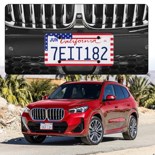 LivTee American Flag License Plate Frames, 4 Holes Stainless Steel License Plate Covers, 2PCS License Plate Holder, Automotive Exterior Accessories,Red & Blue - color: Flag Red & Blue