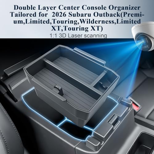 BIBIBO 2Packs for 2026 Subaru Outback Center Console Organizer 2026 Subaru Outback(Premium,Limited,Touring,Wilderness,Limited XT,Touring XT) Console Tray 2026 Outback Console Insert Tray-Double Layers - color: Black-Double Layer Organizer