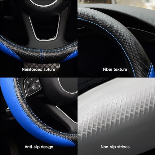 LABBYWAY Microfiber Leather Auto Car Steering Wheel Cover, Universal Fit 15 Inch Anti-Slip Wheel Protector, Blue - color: Fiber Blue