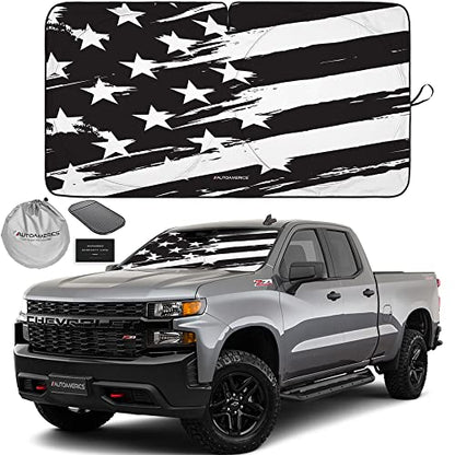 Autoamerics 1-Piece Windshield Sun Shade B&W Art American Flag USA Design - Foldable Car Front Window Sunshade for Most Sedans SUV Truck - Blocks Max UV Rays and Keeps Your Vehicle Cool - Large - color: USA B&W ART FLAG, size: LARGE = 64 x 33.5 inches