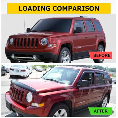 Side Window Visor Wind Vent Deflector fit for 2007-2018 Jeep Patriot,4pcs Outside Mount Tape-on Shatterproof Dark Smoke Rain Guards Window Shades 94359 - size: 2007-2018 Patriot Outside Mount