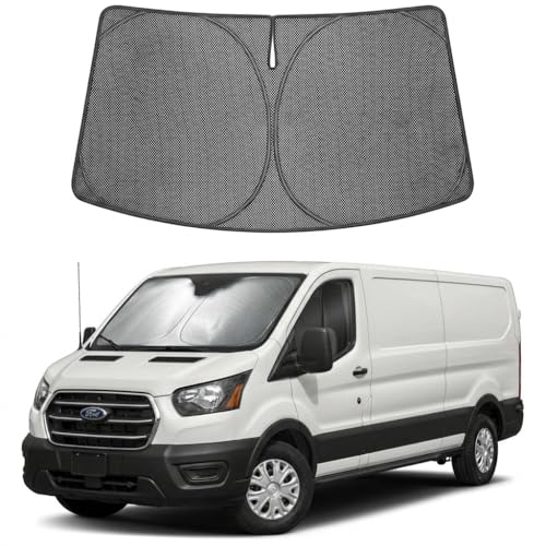 Proadsy Windshield Sun Shade Custom Fit Ford Transit 2015-2026 Ice Crystal Black Front Window Sunshade UV and Heat Blocker Foldable Visor Keeps Car Cooler for Summer Parking and Daily Use - size: 2015-2026 Ford Transit
