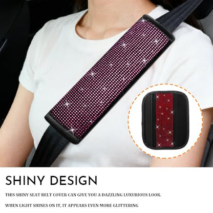 2PCS Bling Seat Belt Covers, Seat Belt Cover Pad, Car Seatbelt Shoulder Pads with Rhinestone, Auto Accessories Comfortable Automotive Neck Shoulder Mat Cushion for Car Truck SUV (Pink) - color: Pink
