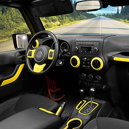 CheroCar 18PCS Interior Trim Kit for Jeep Wrangler JK JKU 2011-2018 4 Door,Steering Button Frame, Air Conditioning Vent Trim Cup Holder Cover,Gear Shift Knobs Frame,Yellow… - color: Yellow