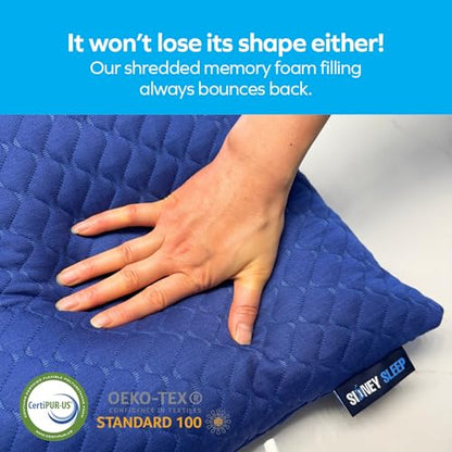Sidney Sleep Mini Travel Size Neck Pillow - Knee, Back Lumbar and Support - Small Curved Pillow - Adjustable Fill - Washable Case - Drawstring Backpack Included - 14 x 19 Inches (Mini - Blue) - color: Blue, size: Travel Mini