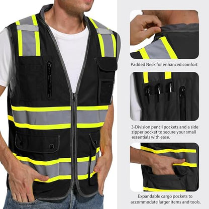 ArcRidge Reflective Safety Vest for Men and Women - High Visibility Construction Vest - Dual Tone Reflective Strips - color: Black, size: X-Large