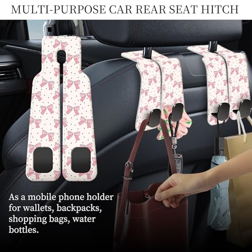 PU Leather Car Seat Hook, Storage Headrest Hanger, Cute Car Backseat Organizer, Car Hooks For Purses and Bags Pink Bow Pattern - color: Pink Bow Pattern