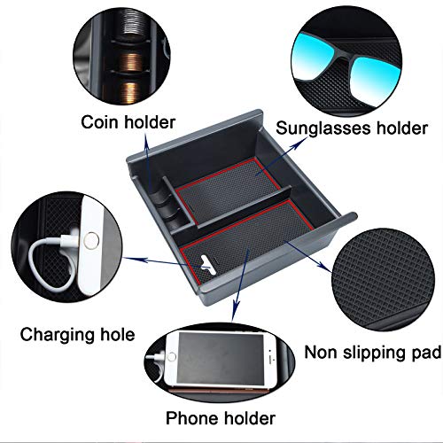 JKCOVER Center Console Organizer Tray Compatible with Toyota 4Runner 2010-2021 2022 2023 2024 and Kia Telluride 2020-2024 2025 Accessories Armrest Box Secondary Storage ABS Black Materials（RED Trim - color: red trim