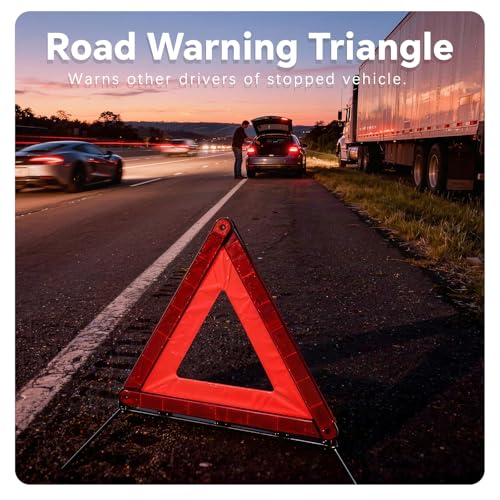 Ougist Roadside Emergency Car Kit with ABCK Fire Extinguisher for Vehicle, Intuitive Window Breaker, Protective Gloves & Triangles, Complete Car Emergency Kit for Breakdown & Fire Safety