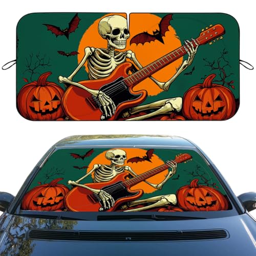 Halloween Car Window Sun Shield Skeleton Guitar Pumpkin Bat Moon Front Window Sun Shade Blocks UV Rays Sun Visor Protector for Car Sedan Truck SUV Accessories 59" L x 31.5" W - color: Halloween
