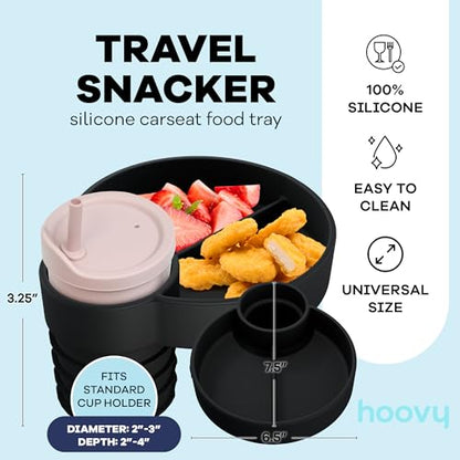 Hoovy Silicone Cup Holder Tray for Car Seat, Booster Seat, Stroller - Carseat Snack Trays for Kids Travel - Cup Holders Food Tray - Midnight 1 Pack