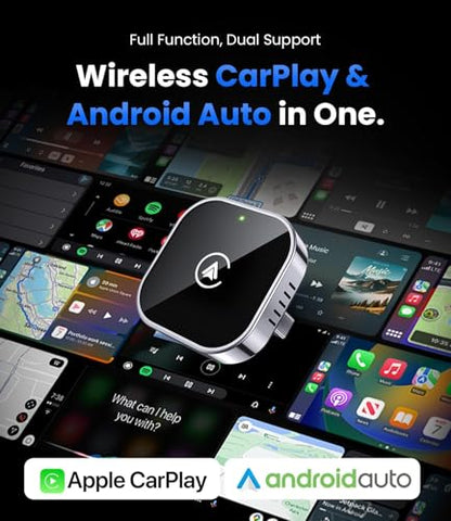 Teeran 2 in 1 Wireless CarPlay and Android Auto Adapter, Easy Setup Plug and Play, Fast Seamless Use Supports 1000+ Cars with Built-in Wired Car Play/Android Auto Compact Sleek Design Car Adapter