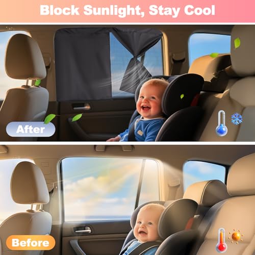 Magnetic Car Window Shades for Baby - Dual-Layer Sun Protection Car Curtains for Rear Side Windows - 2 in 1 Side Window Sun Shade with Enhanced UV Block and Privacy Protection, Fits Most Cars
