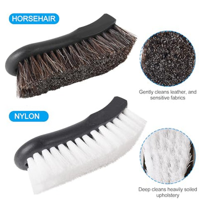 Upholstery Brush, Upholstery Brush Set, Leather Cleaning Brush, Carpet Brush Car Cleaning Brush, Long Bristle Horse Hair Car Cleaning Brush for Car Interior Leather Seat and Home Furniture