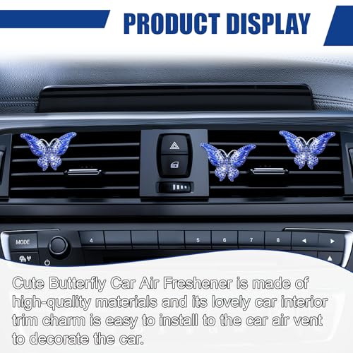 3PCS Bling Butterfly Car Vent Clip, Rhinestone Car Dashboard Air Vent Trim Clips, Auto Air Fresheners Outlet Clip, Auto Interior Diffuser Decoration Accessories for Women Present (Blue) - size: Blue