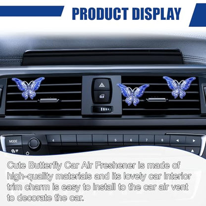 3PCS Bling Butterfly Car Vent Clip, Rhinestone Car Dashboard Air Vent Trim Clips, Auto Air Fresheners Outlet Clip, Auto Interior Diffuser Decoration Accessories for Women Present (Blue) - size: Blue