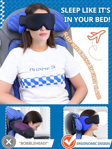 SARISUN Travel Pillow for Airplanes, Airplane Pillow with Eye Mask, Travel Pillows for Long Flight Sleeping, Travel Neck Pillows for Road Trip Car Headrest, Stop Bobble Head Neck Pain, Dark Grey - color: Dark Grey
