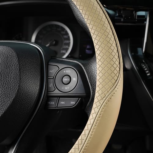 SEG Direct Steering Wheel Cover 14.5-15 inch (37-39 cm) Medium Size, Microfiber Leather, Non-Slip Comfortable Grip, Fits Cars Trucks SUVs, Beige - color: Beige, size: Standard size[14 1/2''-15'']