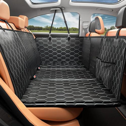 Dog Back Seat Cover Hard Bottom - Holds 400lbs - Waterproof Dog Hammock for Car - 40% Extra Space - Car, SUV & Truck Universal Size - Pet Seat Cover for Back Seat - Seat & Door Protector