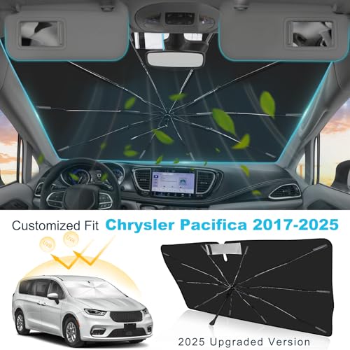 Windshield Sun Shade Umbrella Custom Fit for Chrysler Pacifica 2017-2025 Foldable UV Protection Car Cover, Emergency Rain Shield & Dashboard Protector - Durable Auto Accessory - size: For Chrysler Pacifica 2017+