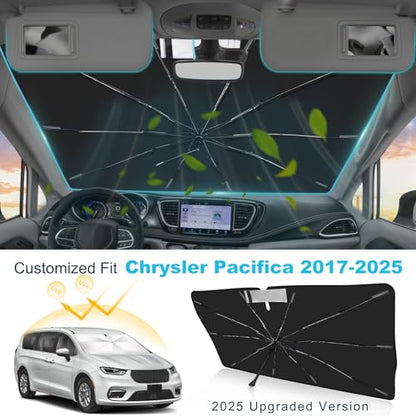 Windshield Sun Shade Umbrella Custom Fit for Chrysler Pacifica 2017-2025 Foldable UV Protection Car Cover, Emergency Rain Shield & Dashboard Protector - Durable Auto Accessory - size: For Chrysler Pacifica 2017+