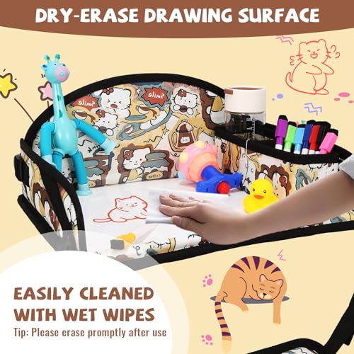 Kids Travel Tray for Airplane - Toddler Car Seat Table Tray, Road Trip Essentials for Boys & Girls, Carseat Lap Desk for Kids Road Trip Activities, Cute Kitten - color: Cute Kitten