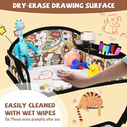 Kids Travel Tray for Airplane - Toddler Car Seat Table Tray, Road Trip Essentials for Boys & Girls, Carseat Lap Desk for Kids Road Trip Activities, Cute Kitten - color: Cute Kitten