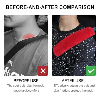 2 Pack Car Seatbelt Covers Shoulder Pad, Soft Faux Sheepskin Seat Belt Shoulder Cover for a Comfortable Driving, Seat Belt Shoulder Strap Covers Helps Protect Your Neck and Shoulder (Red) - color: Red