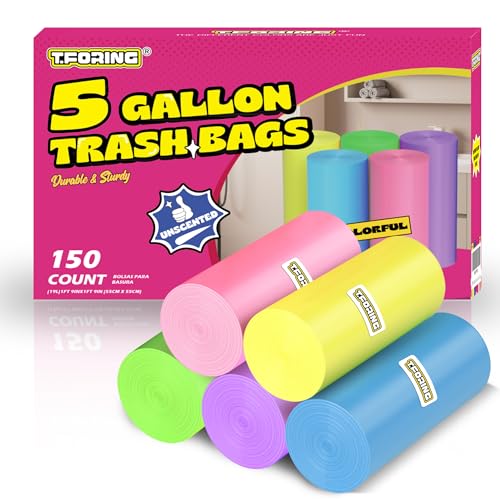 5 Gallon Trash Bags Extra Thick - 18 Liter Garbage Bags Unscented for Bathroom, Small Plastic Wastebasket Liners for Home Office Bedroom,150 Count 5 Color - color: 5gal-150