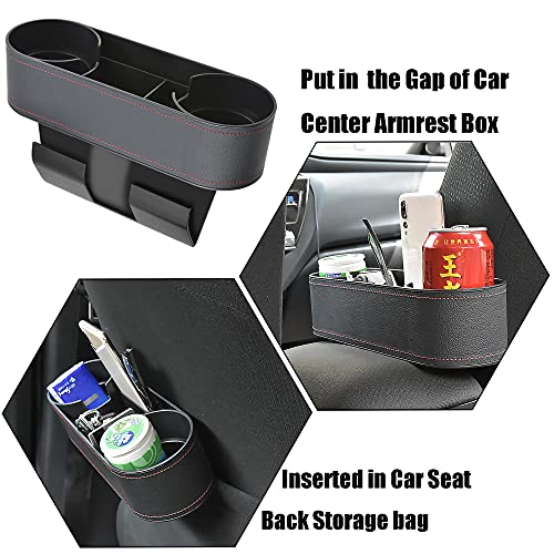 Iokone Coin Side Pocket Console Side Pocket Leather Cover Car Cup Holder Auto Front Seat Organizer Cell Mobile Phone Holder (Slim-Black) - color: Slim-Black