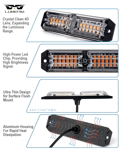 LUMENIX Grille Strobe Lights Kits for Trucks w/Controller, 8PCs High-Intensity LED Deck | Surface Mount Emergency Construction Vehicles Snowplow Side Marker Flashing Warning Light Assemblies - Amber - color: Amber