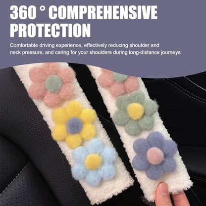 2 PCS Car Seat Belt Cover Pads, Cute Flower Safety Seatbelt Covers Cushion, 9.4" x 2.5" Soft Plush Shoulder Strap Protector, Universal Seat Belt Cover for Adults and Kids (Purple) - size: 2 PCS Car Seat Belt Cover Pads