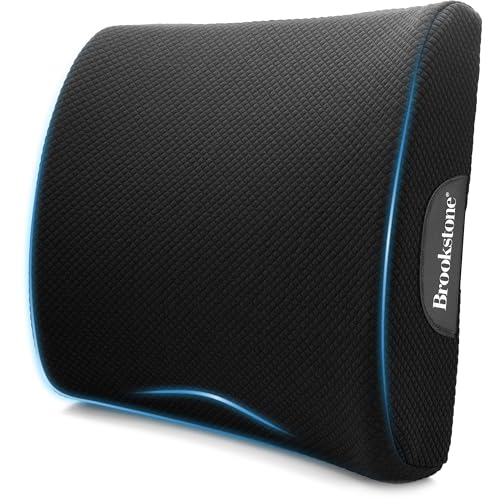 Brookstone BK1209 - Luxurious Lumbar Support Pillow for Car or Office Chair, Back Cushion with Premium Grade Memory Foam, Breathable and Washable Cover, Adjustable Strap - color: Black