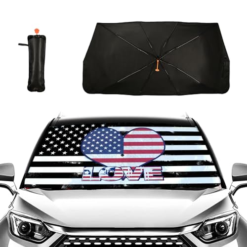 American Flag Heart Car Windshield Sun Shade Umbrella Car Windshield Foldable Car Umbrella Sun Shade Cover Car Visor Car Umbrella for SUV Truck Cars Sunshade - color: American Flag Heart