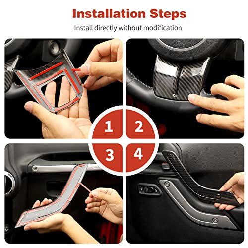CheroCar 18PCS Interior Trim Kit for Jeep Wrangler JK JKU 2011-2018 4 Door,Steering Button Frame, Air Conditioning Vent Trim Cup Holder Cover,Gear Shift Knobs Frame,Carbon Fiber… - color: Carbon Fiber