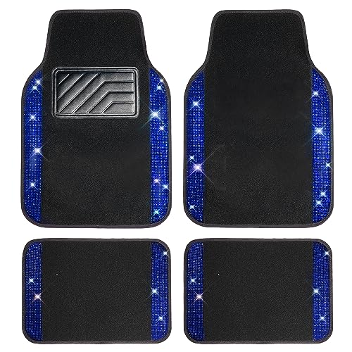CAR PASS Bling Rhinestones Diamond Car Floor Mat,Sparkly Glitter Shining Crystal Carpet Anti-Slip PVC Heel Pad Waterproof Universal for Automotive SUV,Sedan,Van,4pcs Girl Pretty Women Men Black Blue - color: Blue Diamond