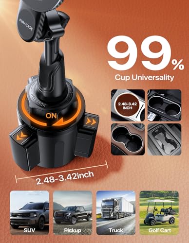 Miracase for MagSafe Car Mount, [Strong Magnetic] 2026 Hands Free Phone Holders for Your Car, Universal Cup Holder Phone Holder for iPhone 17 16 15 14 13 12 Pro Max, Samsung & More Smartphones - style: Magnetic