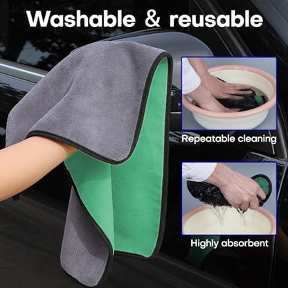 Hovom 3PCS Car Microfiber Towels, 23.62"×11.81" Lint-Free Microfiber Towels for Cars Wash Drying, Super Absorbent Cleaning Cloths, Reusable Washing & Detailing Towel, Car Cleaning Supplies (Green) - color: Green