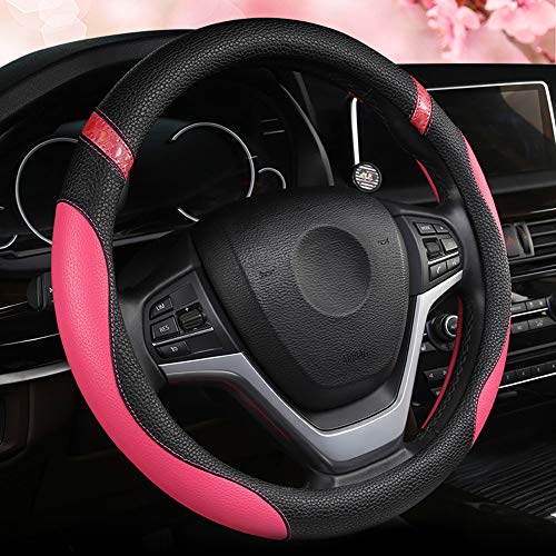 Universal Leather Steering Wheel Cover for Women Steering Wheel Cover for Car 15 inch (Rose) - color: Rose