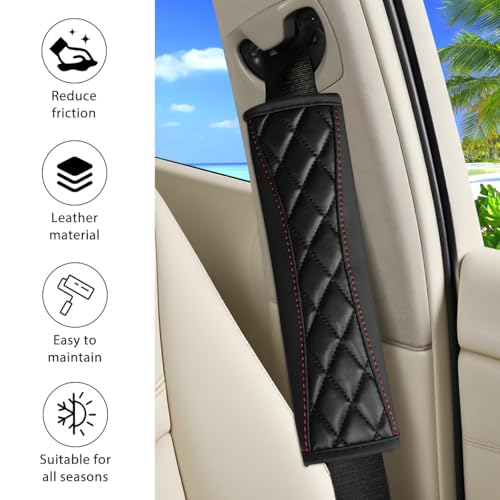 2PCS Car Seat Belt Cover, Soft Comfortable Leather Vehicle Seatbelt Shoulder Pad Cushion, Breathable Automotive Interior Seat Strap Harness Mat, Universal for RV SUV Truck (Black) - color: Black