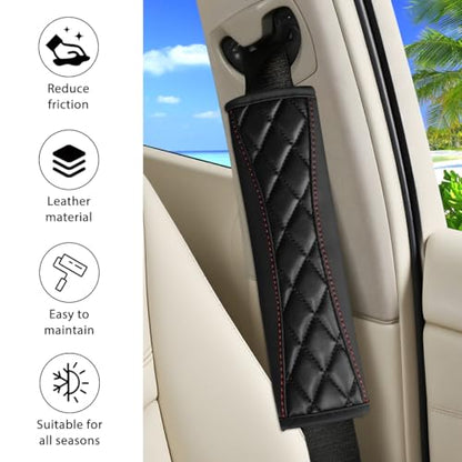 2PCS Car Seat Belt Cover, Soft Comfortable Leather Vehicle Seatbelt Shoulder Pad Cushion, Breathable Automotive Interior Seat Strap Harness Mat, Universal for RV SUV Truck (Black) - color: Black