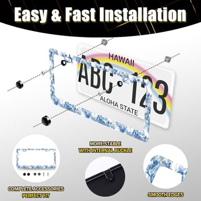Blue White Porcelain Pattern License Plate Frame Chinoiserie License Plate Holders Colorful Stainless Steel Car Bracket 2 Hole with Screws Universal Auto Accessory License Plate Frames 6.2x12.2 Inch - color: Blue White Pattern