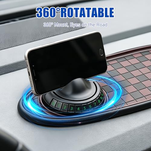 Mobile Phone Bracket Anti-Slip Mat,Multifunction Car Dashboard Mat with Temporary Parking Number,360° Rotating Adjustable Phone Holder,Universal Fit Anti-Slip Mat (Black & White) - color: Black & White