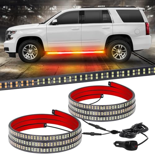 XRIDONSEN 2PCS 60 inch Amber Red Running Board Lights Strip 720 LED Emergency Strobe Lights Flashing Warning Safety Hazard Caution Side Light for Tow Plow Trucks Construction Vehicles SUV Car - color: Amber/Red