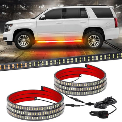 XRIDONSEN 2PCS 60 inch Amber Red Running Board Lights Strip 720 LED Emergency Strobe Lights Flashing Warning Safety Hazard Caution Side Light for Tow Plow Trucks Construction Vehicles SUV Car - color: Amber/Red