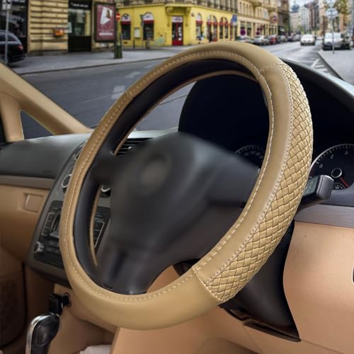Flying Banner car Steering Wheel Cover Faux Leather Massage Universal fit 3D Honeycomb Hole Anti-Slip Sporty 15 Inches (Tan Tan) - color: Tan Tan