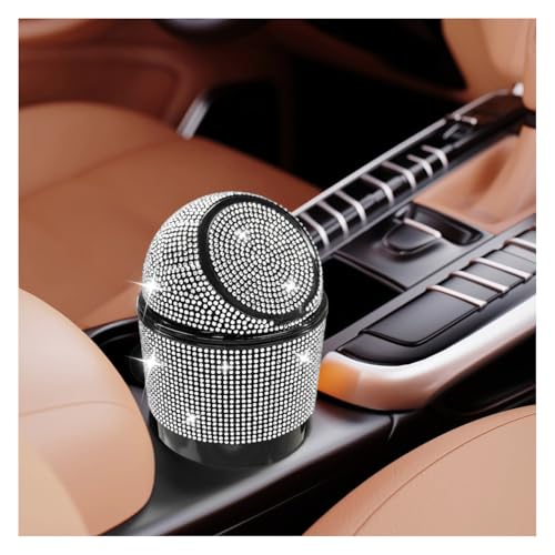 Bling Car Trash Can with Lid, Rhinestone Leakproof Waterproof Auto Cup Holder Garbage Bin, Portable Multipurpose Vehicle Dustbin and Organizer for Home Office Kitchen Bedroom (White) - color: White