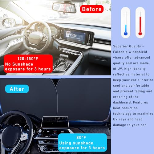 Ziciner 2 PCS Car Windshield Sun Shade, Auto Sun Heat and UV Rays Blocker, 28"×31" Foldable Automotive Front Window Sunshade Protector, Universal Vehicle Interior Accessories (Red Flag-M) - color: Red Flag-M (28×31 inches)