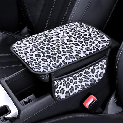 Auto Center Console Pad PU Leather Car Armrest Seat Box Cover Protector Universal Fit (White Gray) - color: White Gray
